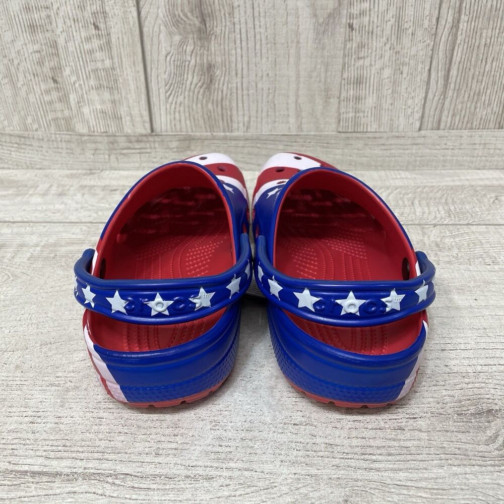 Crocs American Flag Clogs Men 8 Women 10 America Patriotic July 4th Red Blue New - Picture 5 of 10